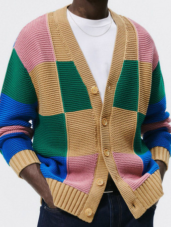 メンズ 衣類 メンズ カーディガン メンズ セーター メンズ カーディガン シック カラーブロック 長袖 スタイリッシュ イエロー イエロー