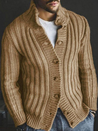 Cardigan Décontracté Pour Hommes Pulls Manches Longues Kaki Gris