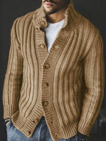 kaki Cardigan Décontracté Pour Hommes Pulls Manches Longues Kaki Gris