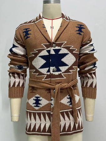 メンズ 衣類 カーディガン メンズ 男性用セーター メンズ カーディガン シックな幾何学模様の長袖 スタイリッシュなコーヒーブラウン コーヒーブラウン