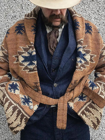 メンズ 衣類 カーディガン メンズ 男性用セーター メンズ カーディガン シックな幾何学模様の長袖 スタイリッシュなコーヒーブラウン コーヒーブラウン