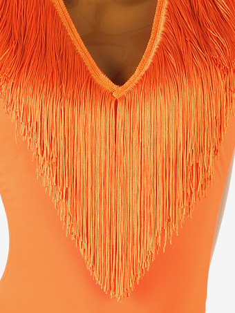 ラテンダンスドレス オレンジ レディース ライクラスパンデックス ドレス フリンジ ラテンダンサー ダンス衣装