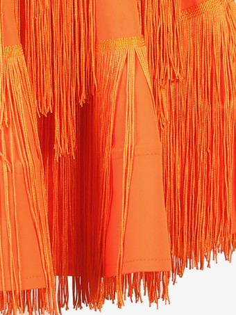 ラテンダンスドレス オレンジ レディース ライクラスパンデックス ドレス フリンジ ラテンダンサー ダンス衣装