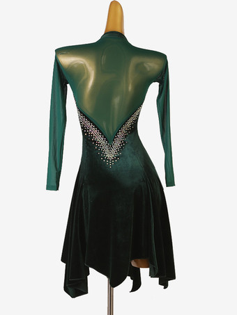 ラテンダンスドレス ダークグリーン 女性のエレガントなライクラスパンデックスドレス ダンスウェア