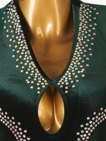 ラテンダンスドレス ダークグリーン 女性のエレガントなライクラスパンデックスドレス ダンスウェア