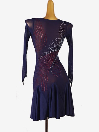 ラテン ダンス ドレス ダークネイビー 女性のセクシーなライクラスパンデックス ドレス ダンス衣装