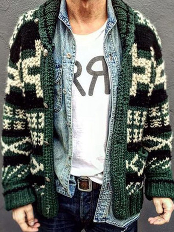 グリーン メンズ 衣類 メンズ カーディガン メンズ セーター メンズ カーディガン カジュアル 幾何学模様 長袖 ユニーク グリーン グリーン