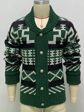 メンズ 衣類 メンズ カーディガン メンズ セーター メンズ カーディガン カジュアル 幾何学模様 長袖 ユニーク グリーン グリーン