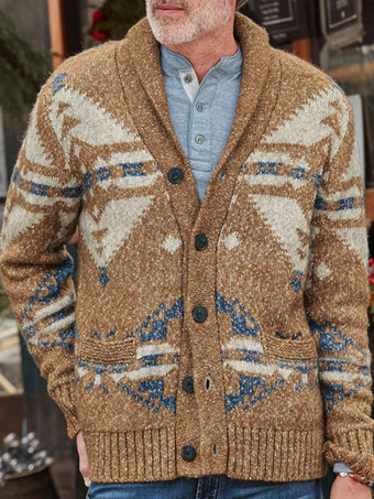 カーキ メンズ 衣類 メンズ カーディガン メンズ セーター メンズ カーディガン カジュアル 幾何学模様 長袖 スタイリッシュ ブラック カーキ