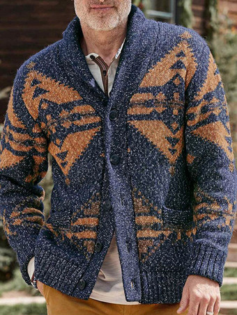 ダークネイビーメンズ 衣類 メンズ カーディガン メンズ セーター メンズ カーディガン カジュアル 幾何学模様 長袖 スタイリッシュ ブラック カーキ