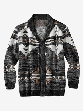メンズ 衣類 メンズ カーディガン メンズ セーター メンズ カーディガン カジュアル 幾何学模様 長袖 スタイリッシュ ブラック カーキ