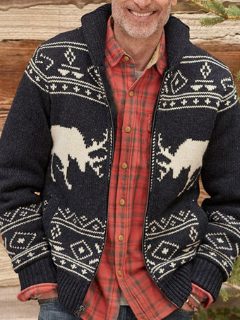 noir Cardigan Homme PullsLounge Géométrique Manches Longues Noir