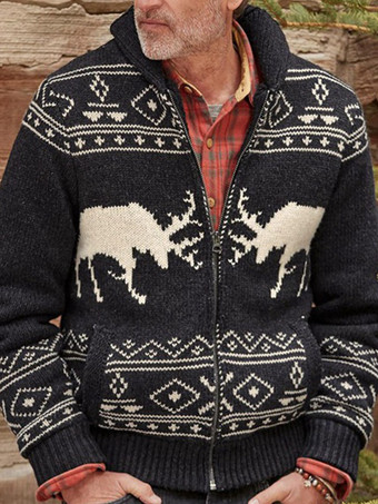 Cardigan Homme PullsLounge Géométrique Manches Longues Noir