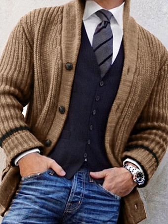 メンズ 衣類 カーディガン メンズ 男性用セーター メンズ カーディガン シック 長袖 カーキ カーキ ユニーク