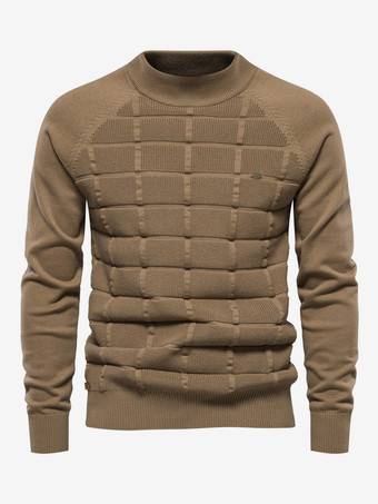 カーキ メンズ セーター メンズ プルオーバー ニットウェア ポートレート ネック アプリコット グリーン