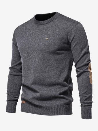 ダークグレー メンズ セーター メンズ プルオーバー ニット ジュエル ネック ディープ ブラウン ディープ グレー