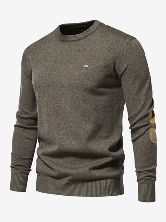 ハンターグリーン メンズ セーター メンズ プルオーバー ニット ジュエル ネック ディープ ブラウン ディープ グレー