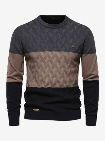 GrisCardigan Homme Pull Maille Col Rond Gris Abricot
