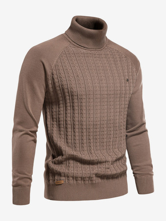 メンズ セーター メンズ プルオーバー ニット ハイカラー 冬 ディープグレー キャメル