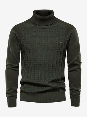 グリーン メンズ セーター メンズ プルオーバー ニット ハイカラー 冬 ディープグレー キャメル