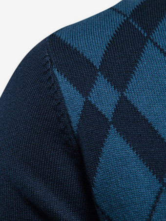 Maglioni da uomo Pullover da uomo Maglieria Ritratto Collo Plaid Inverno Nero Blu profondo
