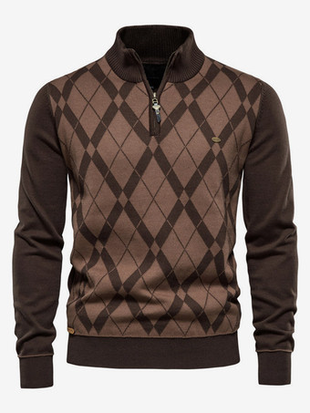 Marrone Maglioni da uomo Pullover da uomo Maglieria Ritratto Collo Plaid Inverno Nero Blu profondo