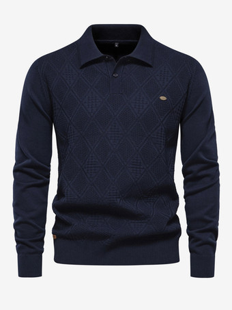 ブルー メンズ セーター メンズ プルオーバー ニットウェア ターンダウン カラー 冬 ブラック ブルー