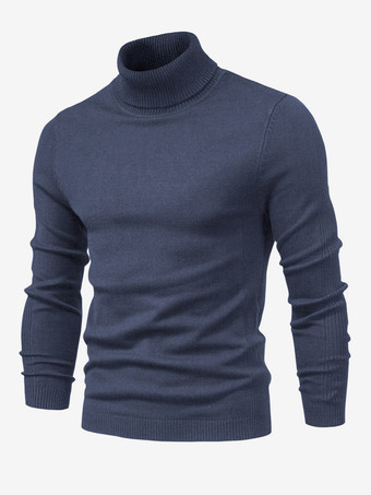 ダークグレー メンズ セーター メンズ プルオーバー ニット ハイカラー 冬 ライトスカイブルー カーキ