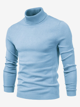 ライトスカイブルーメンズ セーター メンズ プルオーバー ニット ハイカラー 冬 ライトスカイブルー カーキ