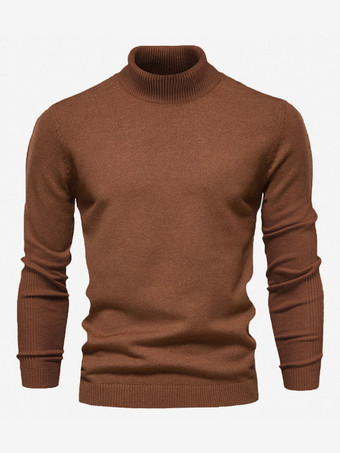 ブラウン メンズ セーター メンズ プルオーバー ニット ハイカラー 冬 ライトスカイブルー カーキ