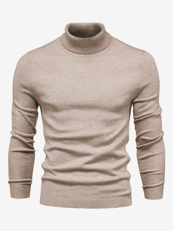 カーキ メンズ セーター メンズ プルオーバー ニット ハイカラー 冬 ライトスカイブルー カーキ