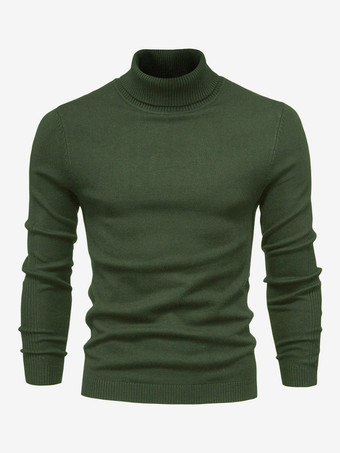 ハンターグリーン メンズ セーター メンズ プルオーバー ニット ハイカラー 冬 ライトスカイブルー カーキ