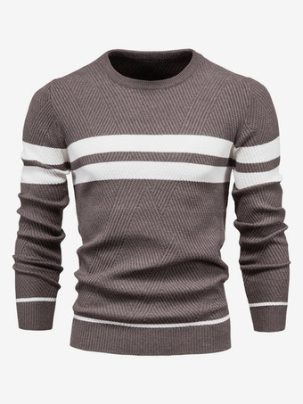 ブラウン メンズ セーター ニット プルオーバー ジュエルネック ストライプ トップス