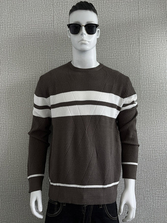 メンズ セーター ニット プルオーバー ジュエルネック ストライプ トップス
