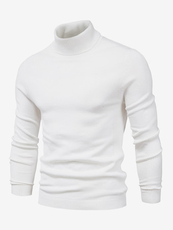 ホワイト メンズ セーター メンズ プルオーバー ニット ハイカラー 冬 ライトスカイブルー カーキ