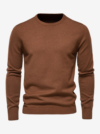 ブラウン メンズセーター メンズプルオーバーニット ジュエルネック 春 ダークネイビー ホワイト