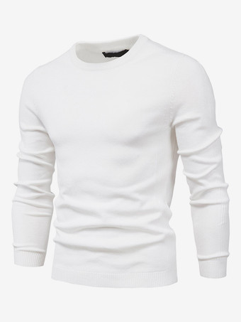 ホワイト メンズセーター メンズプルオーバーニット ジュエルネック 春 ダークネイビー ホワイト