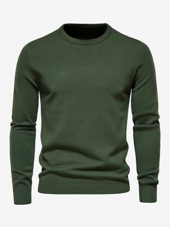 グリーン メンズセーター メンズプルオーバーニット ジュエルネック 春 ダークネイビー ホワイト