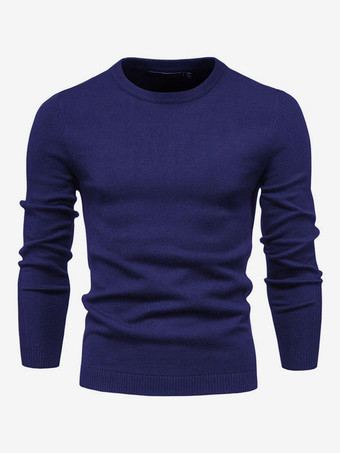 ダークネイビーメンズセーター メンズプルオーバーニット ジュエルネック 春 ダークネイビー ホワイト