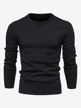 ブラック メンズセーター メンズプルオーバーニット ジュエルネック 春 ダークネイビー ホワイト