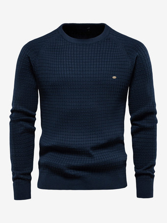 ダークネイビーメンズ セーター メンズ プルオーバー ニットウェア ジュエル ネック 秋 グレー ブルー