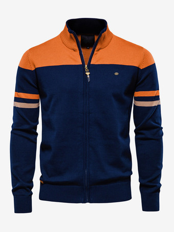 オレンジ メンズ 衣類 メンズ カーディガン メンズ セーター メンズ カーディガン 快適なストライプ 長袖 ファッショナブルなブラック ブルー