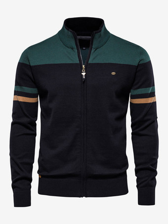 グリーン メンズ 衣類 メンズ カーディガン メンズ セーター メンズ カーディガン 快適なストライプ 長袖 ファッショナブルなブラック ブルー