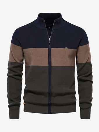 ダークネイビーメンズ 衣類 メンズ カーディガン メンズ セーター メンズ カーディガン カジュアル カラーブロック 長袖 ユニーク オレンジ ダークネイビー