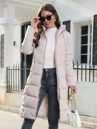 女性のためのコットンコートジッパーソリッドロングスリムフード付きパーカー