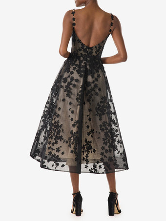 ブラック ウェディングドレス Aライン ノースリーブ レース レース ティーレングス ブライダルドレス