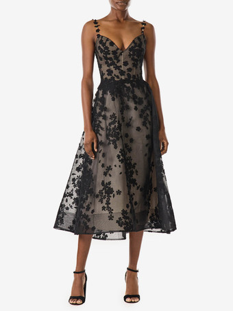 ブラックブラック ウェディングドレス Aライン ノースリーブ レース レース ティーレングス ブライダルドレス