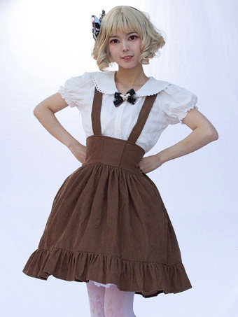 牧歌的なスタイルのロリータ SK カードキャプターさくら花柄キャメルフリルロリータスカート