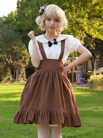 牧歌的なスタイルのロリータ SK カードキャプターさくら花柄キャメルフリルロリータスカート