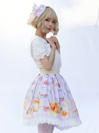 スイートロリータSK Angel Beatsフリルライトピンク花柄ロリータスカート